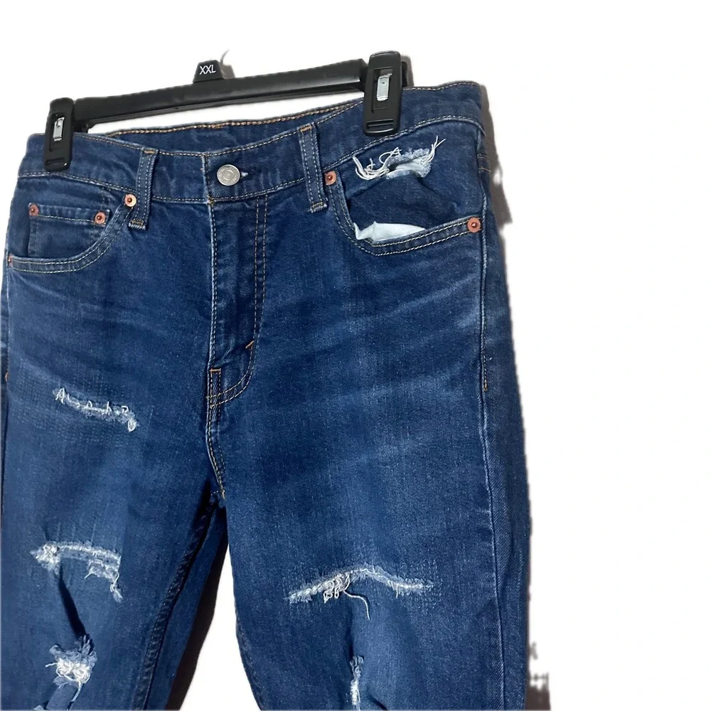 Levis 511 Slim Fit Distressed Jeans Mens 32x32 Dark Wash Blue Ripped Denim